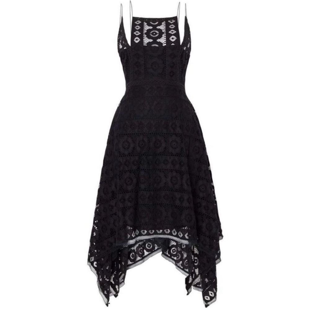 Free People Black Boho Just Like Honey Drape Hem Lace Mini Dress size 6 - Picture 2 of 14